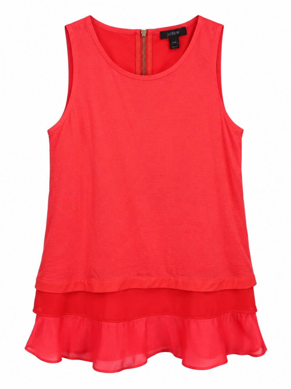 J.Crew XXS Coral Double Layer Ruffle Hem Tank Exposed Back Zipper